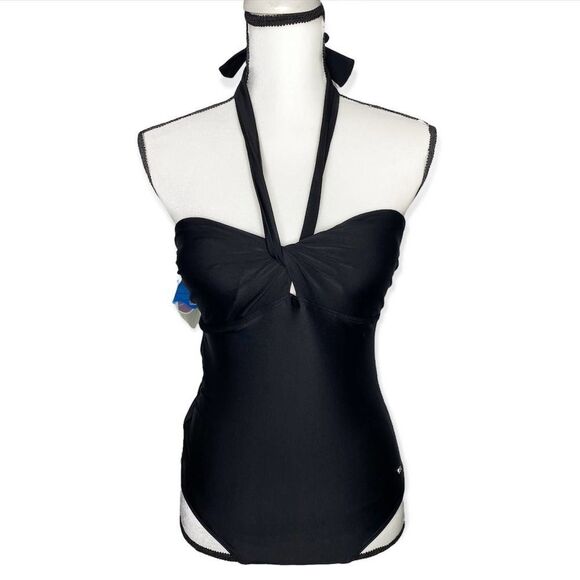 Chic Black Halter One-Piece Swimsuit - Picture 1 of 12